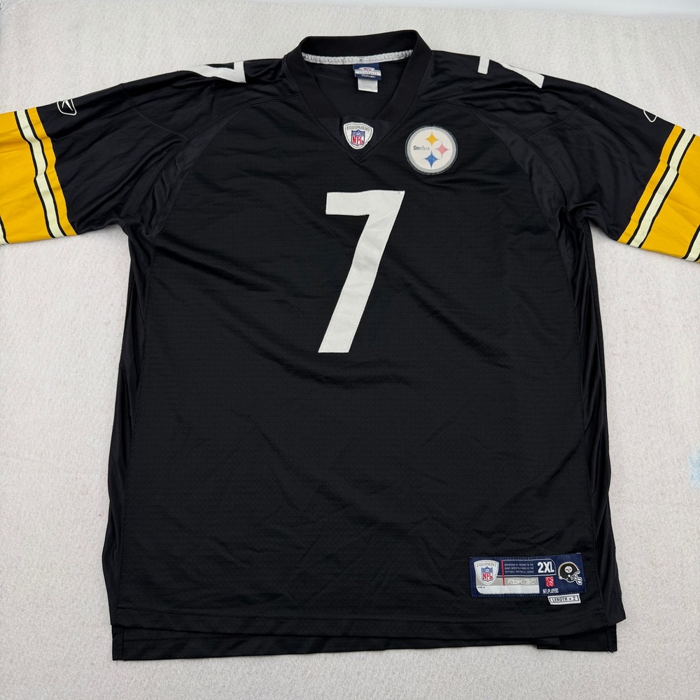 Distressed Reebok Pittsburgh Steelers Roethlisberger 7 Jersey 2XL Black Stitched
